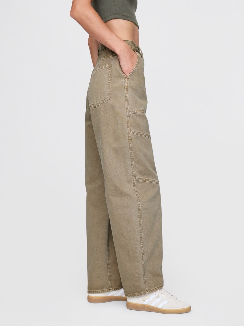 GAP High Rise Barrel Jeans - Flannel Taupe Beige - 27 | 4P - Picture 2 of 7